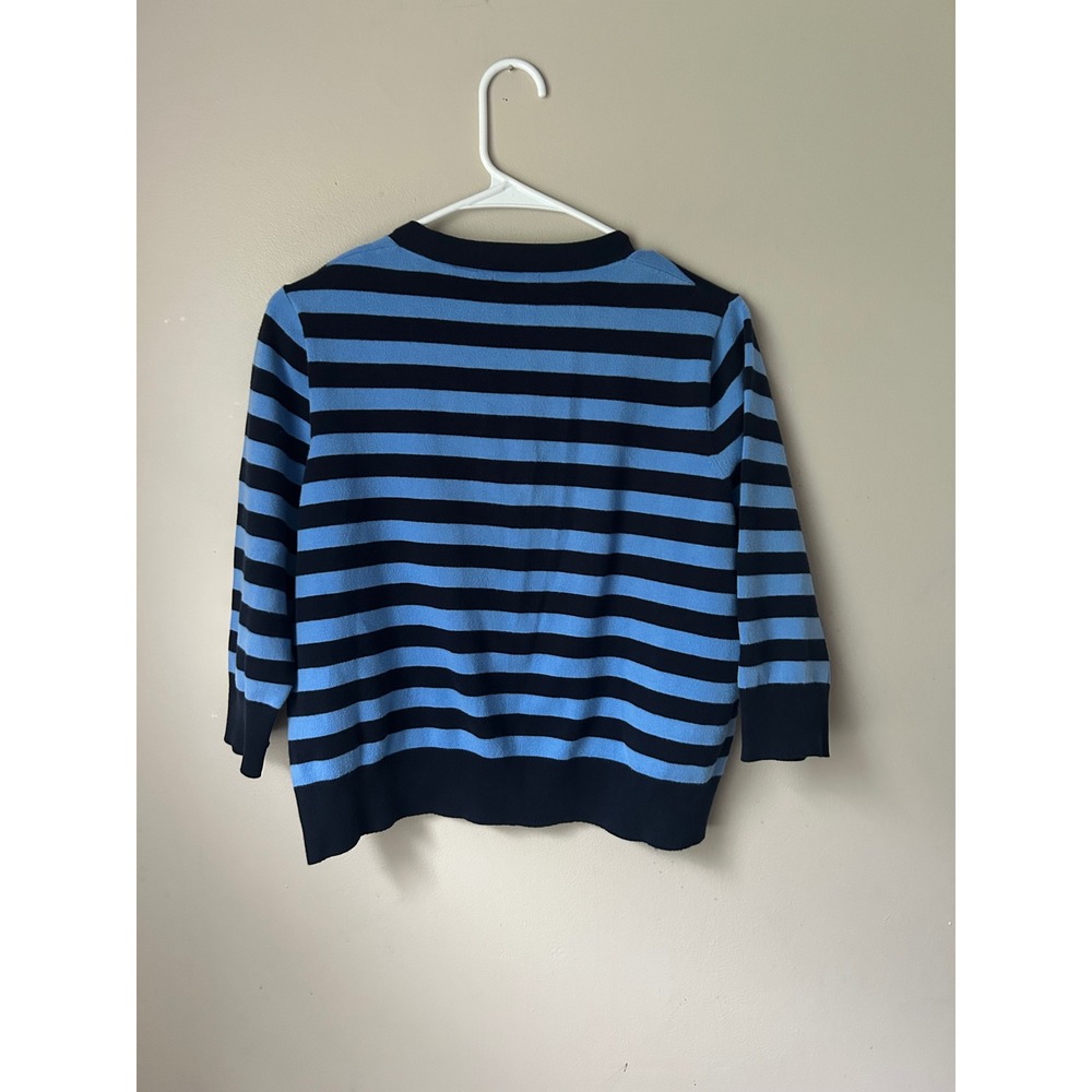 Y2K  Women's Striped V-Neck 3/4 Sleeve Button Front Cardigan Blue Black Normcore - Picture 5 of 5